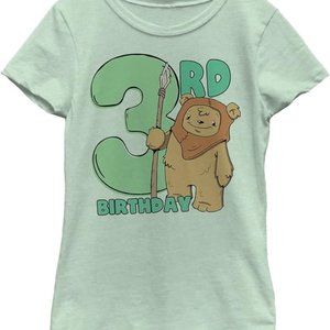 STAR WARS Ewok 3rd Birthday T-Shirt XL 14/16 Mint Green Girls NEW Happy Tee